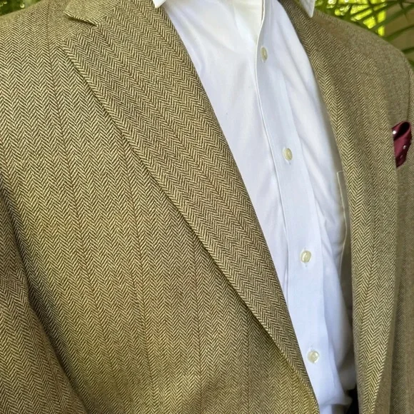 RALPH LAUREN MENS BLAZER SIZE 40 GOLD TAN HERRINGBONE SPORT COAT SUIT JACKET